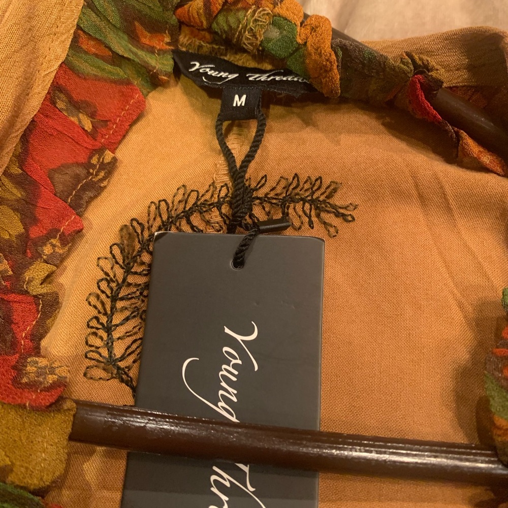 Young Threads Tan Patchwork Open-Front Kimono - Picture 4 of 6
